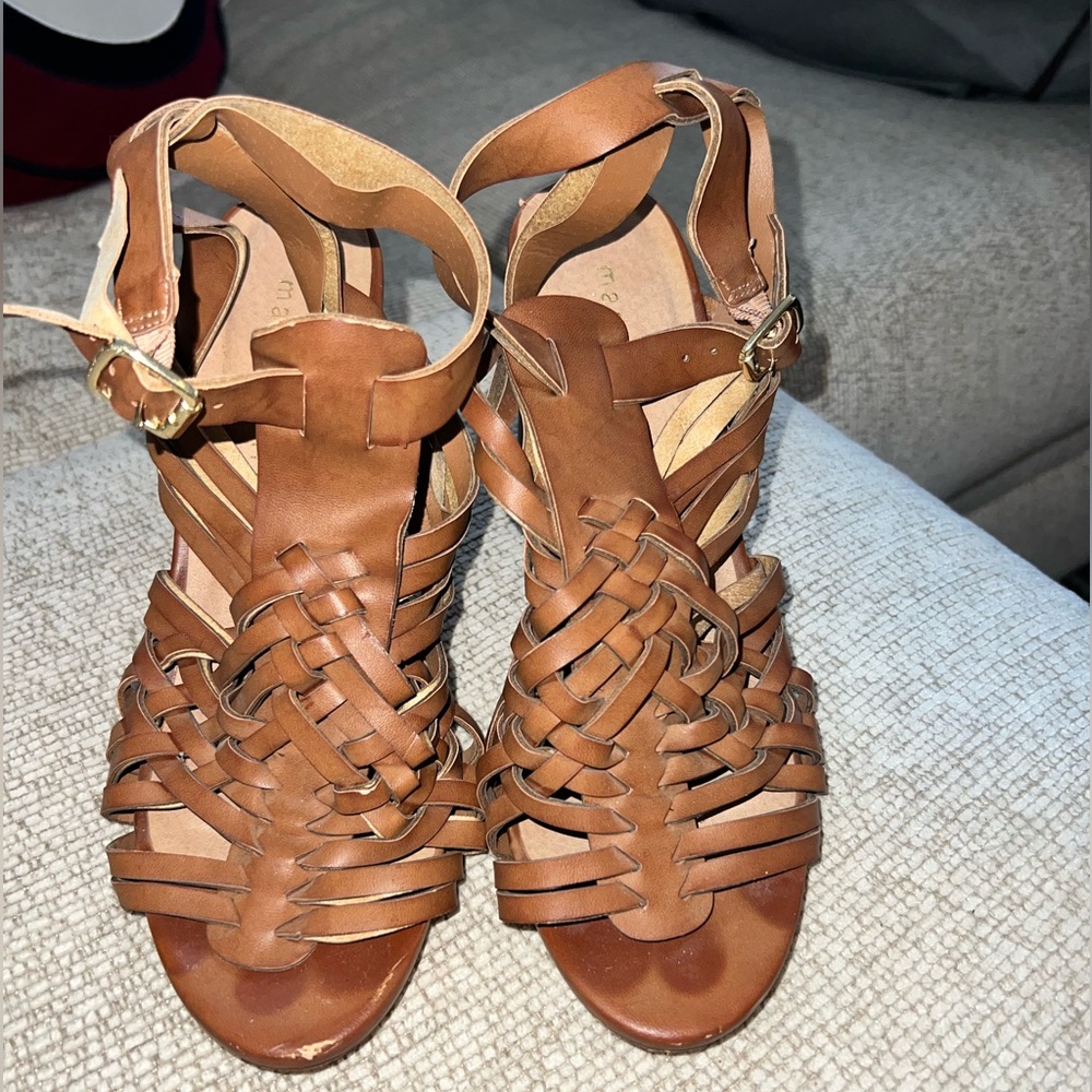 Madden Girl Women's Brown Leather Wedges. Good condition (straps frayed). 8/8.5